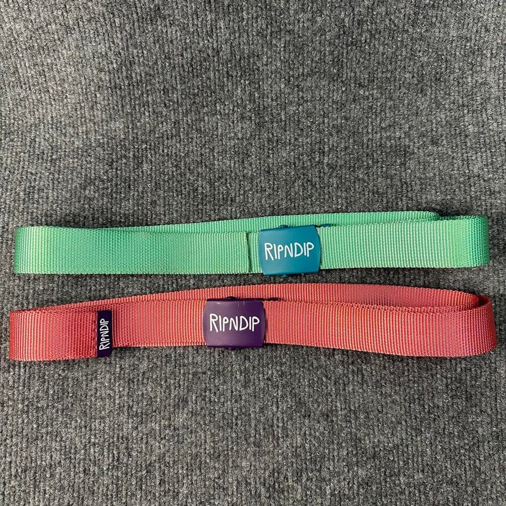 Lot of 2 RIPNDIP Men’s Webbed Gocha Belts Nylon Slide Buckle Y2K Skater Belts OS